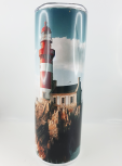 Tumbler Leuchtturm mit Möwe und Meer, h 20 cm x d 8,5 cm, weiß, rot, blau
