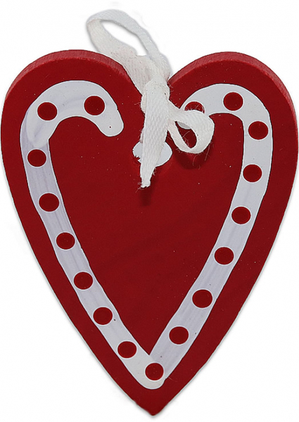 Rotes Herz mit Punkten und Schleife, H 7 cm für Holzkänze