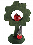 Sebastian design großer Holzbaum dunkelgrün mit rotem Apfel und Wichtel