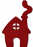 Sebastian design Haus mit rauchendem Schornstein rot, H 9 cm, für Holzkränze