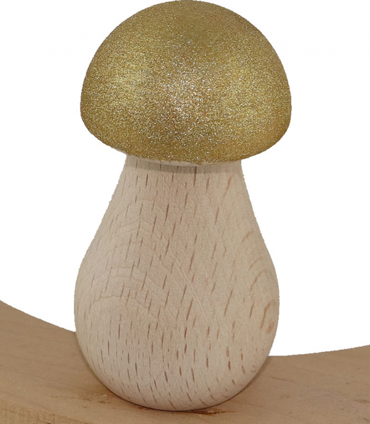 Großer Holzpilz gold glitter, H 6,8 cm, für Holzkränze