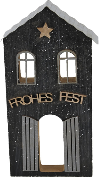 Dekoaufsteller Tilma, Weihnachtshaus 'Frohes Fest' dunkelbraun mit Stern,  H 15 cm