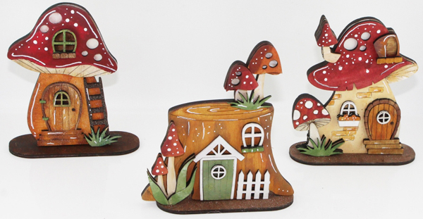 Kleines Pilzhaus mit Leiter, Haustür, Dachfenster, dunkelrot, hellbraun, h 12 cm, handbemalt