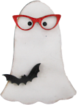 Halloween Gespenst mit schwarzer Fledermaus und roter Brille, handbemalt, h 7,5 cm