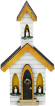 Kleine Kirche aus Holz mit Kerzen, Türkranz, hellbraun, weiß, handbemalt, h 14 cm