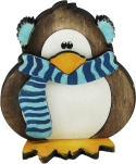 Holz Pinguin stehend mit blau gestreiften Schal, H 7 cm, handbemalt