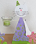 Teelichthalter Katze lila/weiß