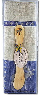 Present set Elk laser cut butterknife, Kitchen towel blau