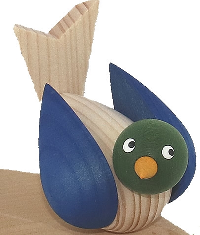 1 mittlerer Vogel, blau, Erzgebirge, mit 6 mm Holzdübel