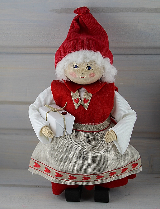 Butticki Mrs Sante with present, white/red, h 21 cm