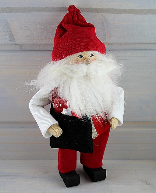 Butticki großer Weihnachtsmann mit Geschenketasche u. weißem Bart, weiß/rot, H 21 cm