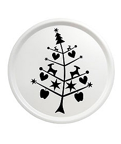Rotor Tablett weiß mit schwarzem Weihnachtsbaum, D 38 cm