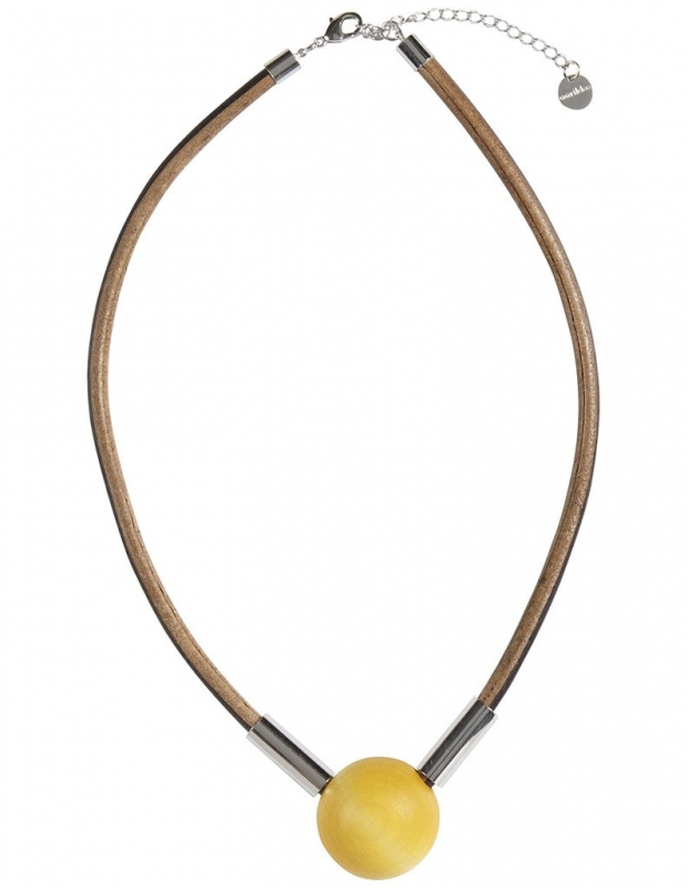 Aarikka Seita finnische Halskette mit Lederband/gelbe Holzkugel, l 50 cm