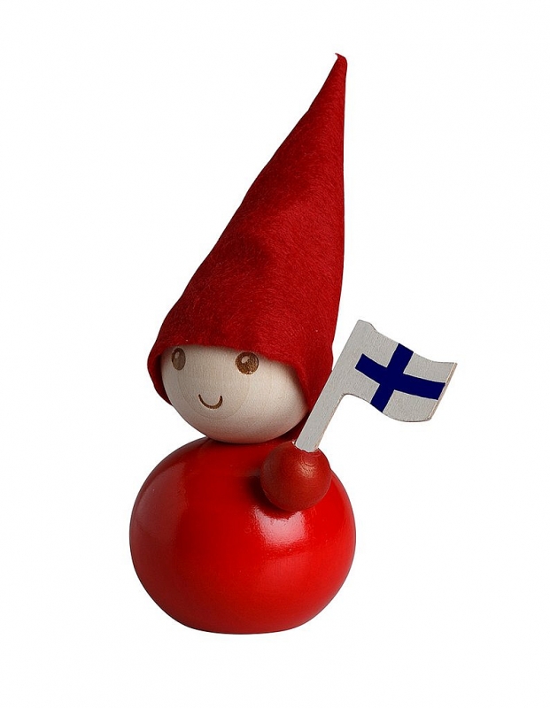 Mittlerer Aarikka Tonttu Suomi rot mit finnischer Flagge Höhe 11 cm