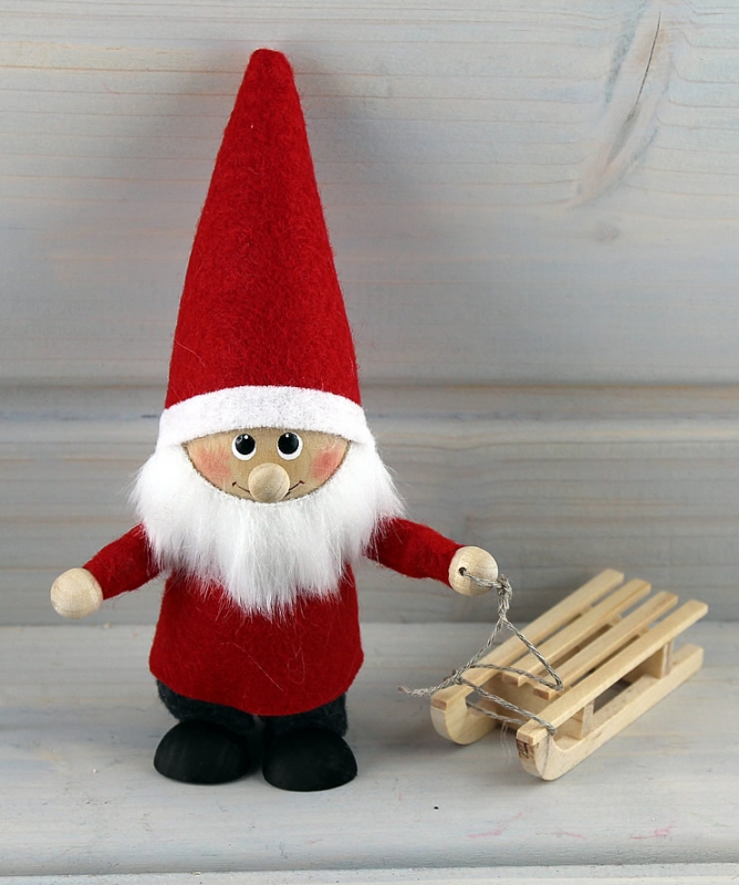 schwedischer Weihnachtsmann mit Schlitten, h 14 cm, ohne Holzdübel