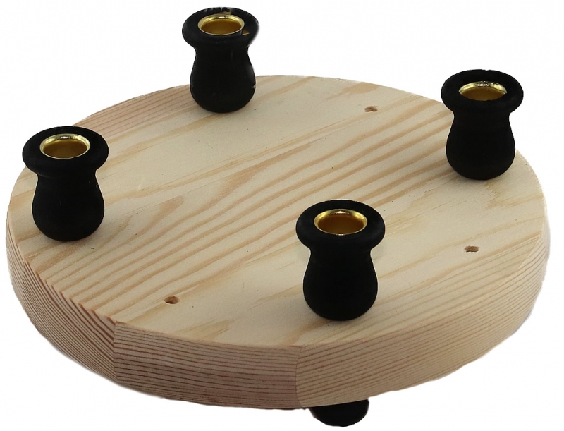 candle holder  plate natural 16,5 cm, 4 mm trous for figures, candle holder black