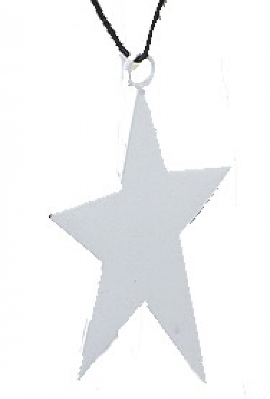 Sebastian design metall star on a ribbon, white, h 8 cm