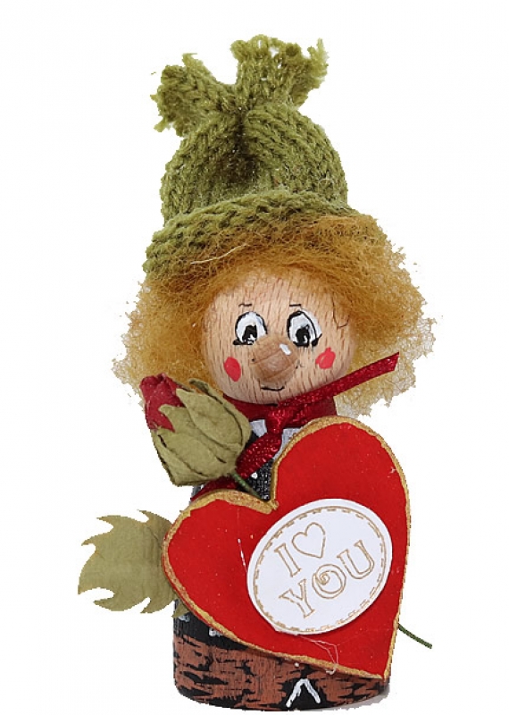 Valentines Day man with a heart and a rose, h 9 cm