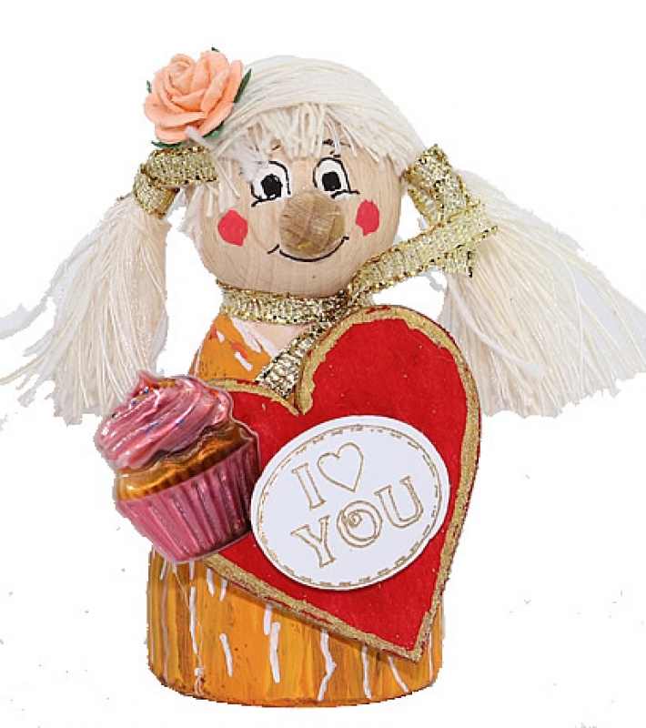 Valentinstag - Frau mit Herz, cupcake u. Rose, H 9 cm