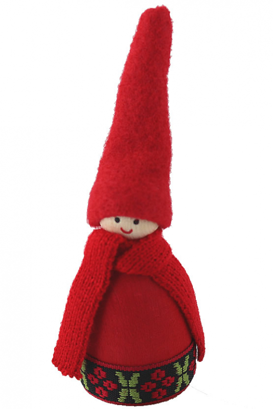 Swedish gnome Björn red with scarf and ribbon, h 13 cm