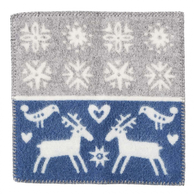 Swedish seat pad Lappland, wooven lamb wool, blue, 43x43 cm