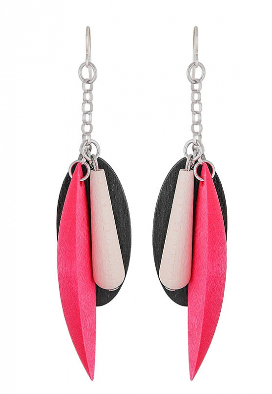 Aarikka Elisabeth earrings black/pink, Length 10 cm