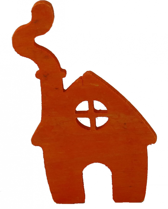 Sebastian design Haus mit rauchendem Schornstein helles orange, H 9 cm, für Holzkränze