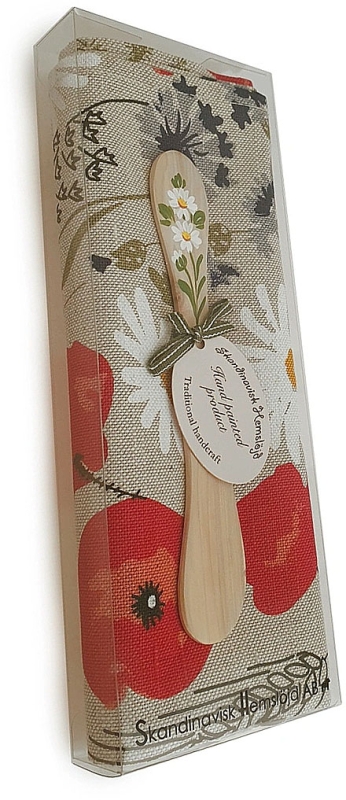 Present set flowe meadow, handpainted butterknife, Kitchen towel beige/coloured