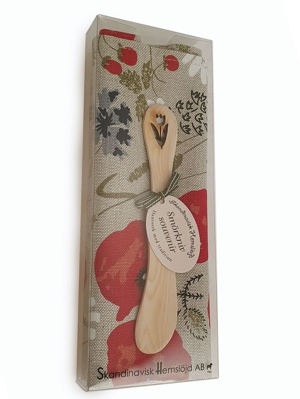 Gift set flower meadow, laser-cut butterknife tulip, Kitchen towel beige/coloured