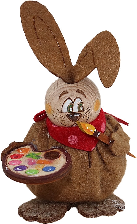 Wooden hare with a paint brush, brown h 9,5 cm