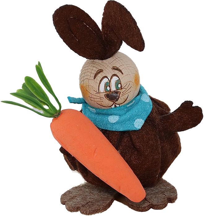 Wooden hare with carrot, dark brown, h 9,5 cm