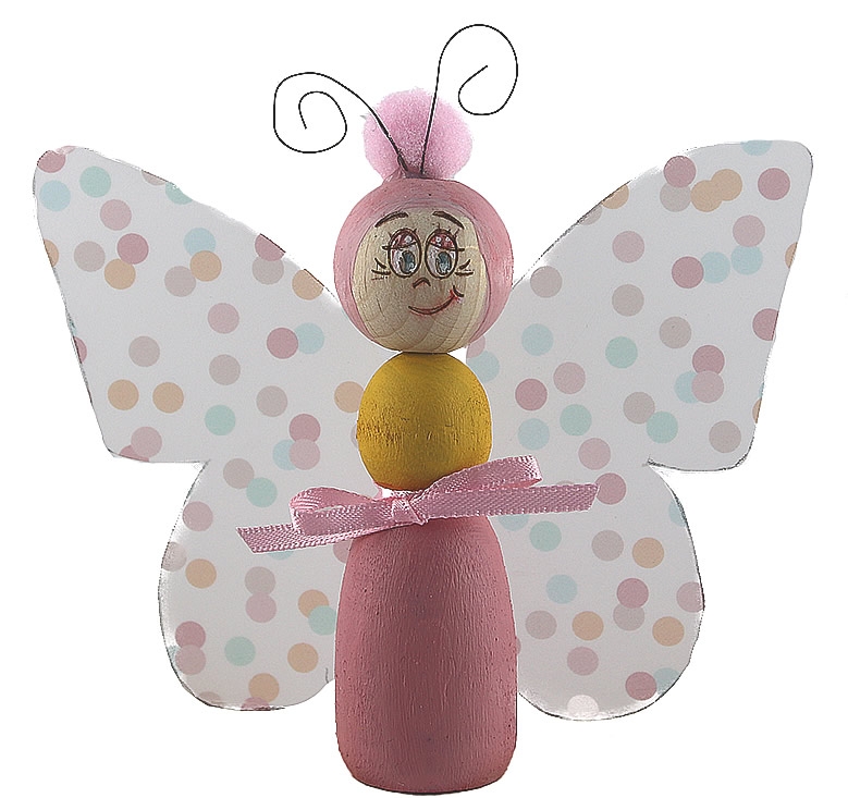 Schmetterling mit gepunkteten Flügeln rosa/gelb, H 10 cm