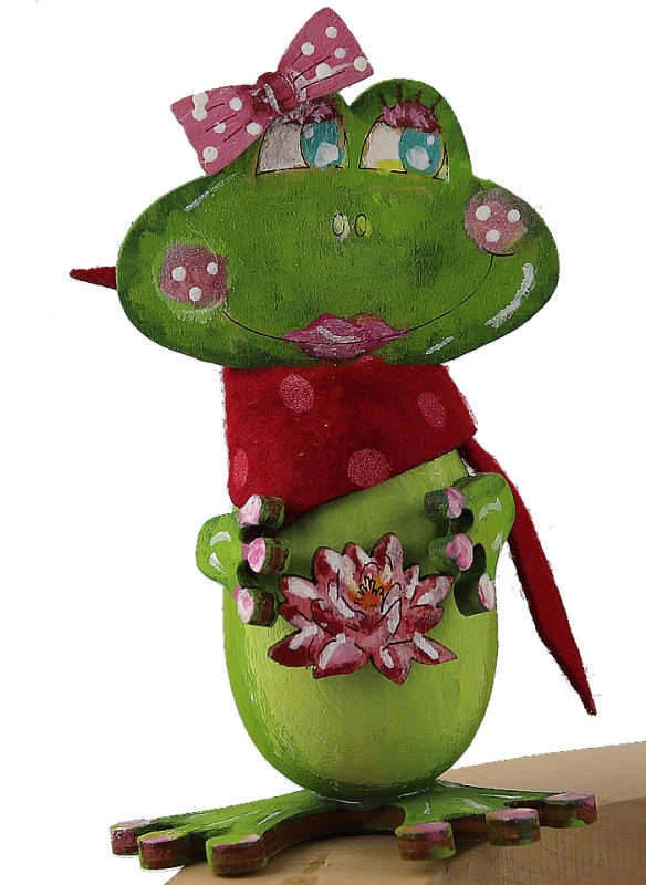Frosch Frau mit Schleifchen, Seerose und Halstuch, H 8 cm