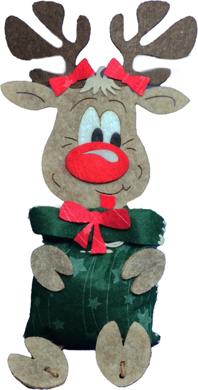 Reindeer Uli made of felt with a sack belly greem, h 26 cm, hand-sewn