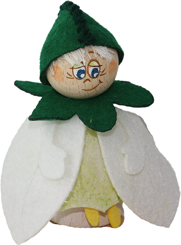 Holzfigur Schneeglöckchen Junge weiß/grün, H 8,5 cm