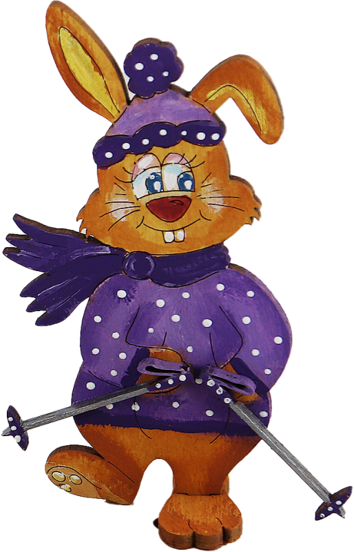Ski bunny woman with ski poles, purple, light brown, H 10 cm, hand-painted, for candlerings