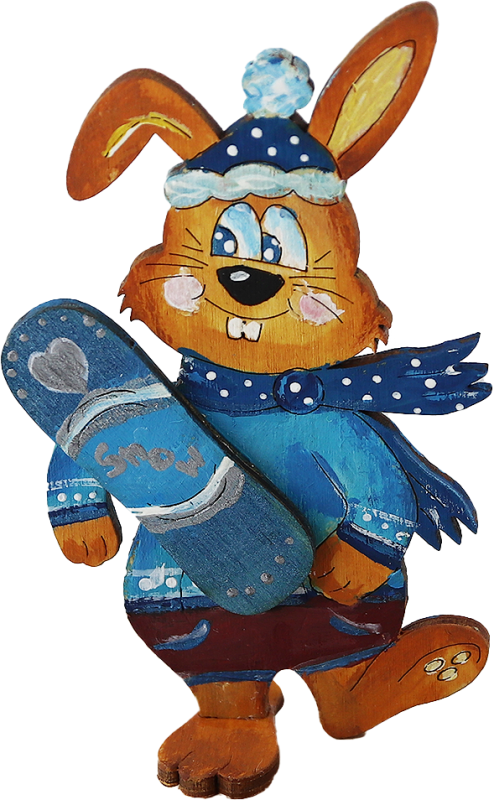 Ski bunny man with snowboard, blue, light brown, H 10 cm, hand-painted, for candlerings, H 10 cm