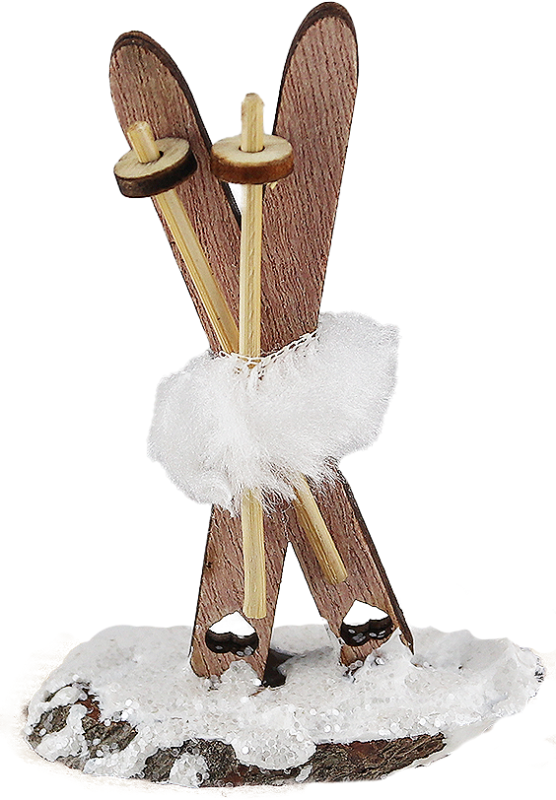 Ski stuck in the snow, H 9 cm, for wooden candlering