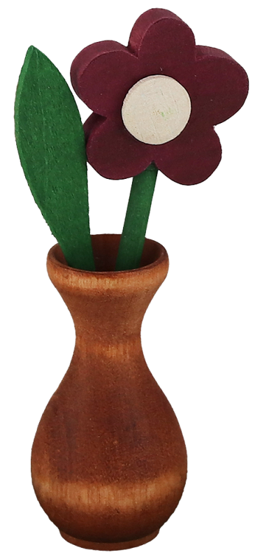 Schwedische Kranzfigur Blume weinrot in Holzvase braun, h 10 cm