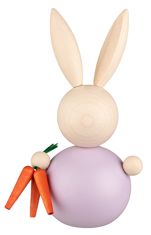 Aarikka Osterhase Pupujussi mit 3 Karotten, lavendel, H 16 cm