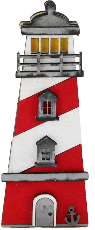 Holz-Leuchtturm mit Anker, rot, weiß, grau, 14,5 cm, für Holzkränze