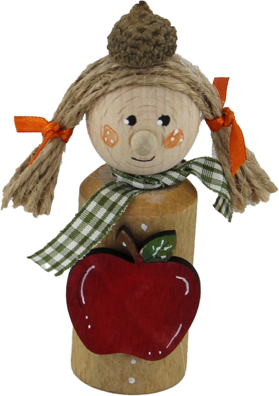 Autumn gnome with acorn hat and apple, light brown, h 10 cm