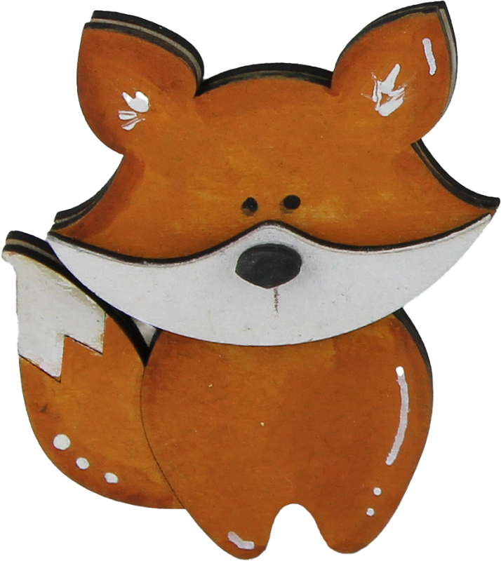 Wood fox lasered, 4 layers, orange/white, H 6.5 cm, for wooden wreaths, hand-painted