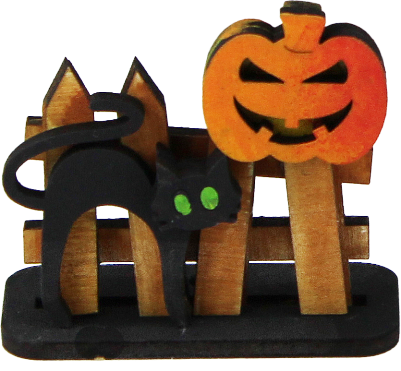 Halloween Zaun mit schwarzer Katze und Kürbis, h 4,5 cm