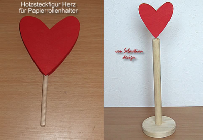 Holzsteckfigur großes Herz rot lackert für Papierrollenhalter, h 9,5 cm