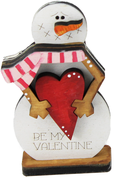 Wooden snowman with heart BE MY VALENTINE, hand-painted, h 10 cm