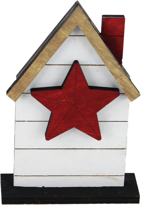 Display wooden Christmas house white with dark red star, hand-painted, h 13.5 cm