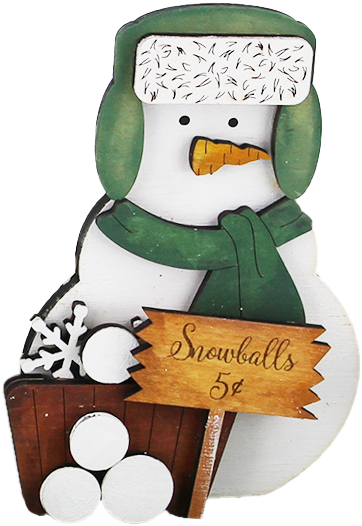 Holz Schneemann mit Mütze, Schneeballverkauf, handbemalt, h 11,5 cm