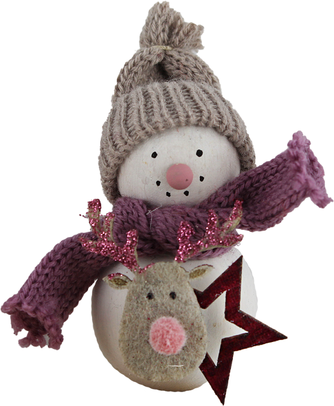 Großer Schneemann mit Filzelch und Stern, Strickmütze, weiß/rosa, H 10 cm, Kranzfigur