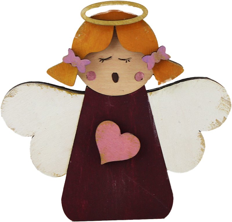 Holz Engel mit Heiligenschein und Herz, weiß/dunkelrosa, h 8 cm